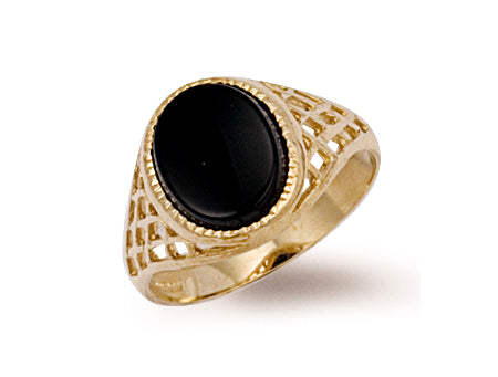 Yellow Gold Basket Side Onyx Ring TGC-R0161