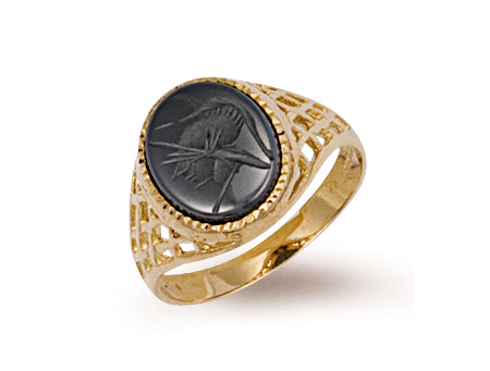 Yellow Gold Basket Side Hematite Ring TGC-R0162