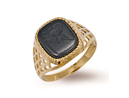 Yellow Gold Basket Side Hematite Ring TGC-R0164