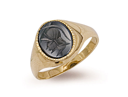 Yellow Gold Plain Intaglio Hematite Ring TGC-R0166