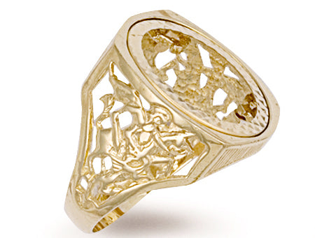 Yellow Gold Half Square Top George & Dragon Sovereign Ring TGC-R0016H