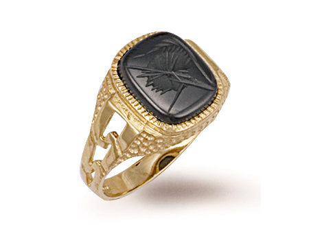 Yellow Gold ID Sides Hematite Ring TGC-R0170