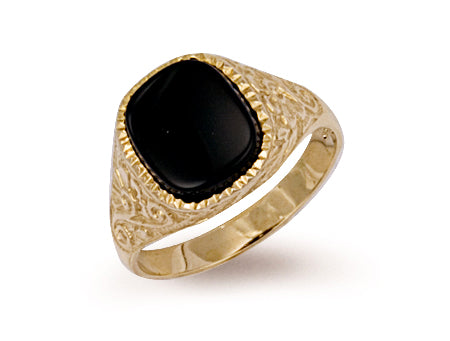 Yellow Gold Patterned Side Onyx Ring TGC-R0171