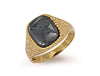 Yellow Gold Patterned Side Hematite Ring TGC-R0172