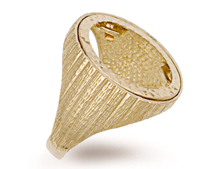 Yellow Gold Full Barked Sides Sovereign Ring TGC-R0019F