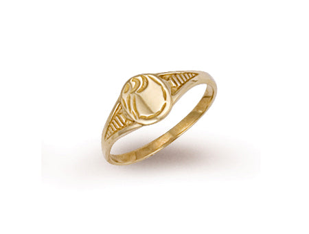 Yellow Gold Baby Engraved Oval Signet Ring TGC-R0205