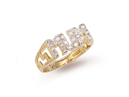 Yellow Gold Cz ID Sides Mum Ring TGC-R0218