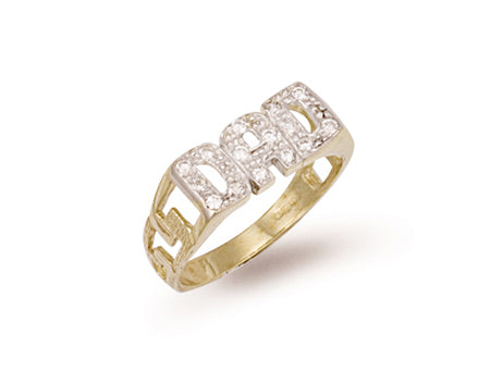 Yellow Gold Cz ID Sides Dad Ring TGC-R0219