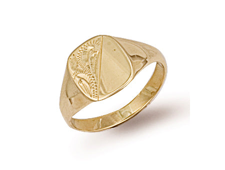 Yellow Gold Cushion Engraved Maiden Signet Ring TGC-R0229