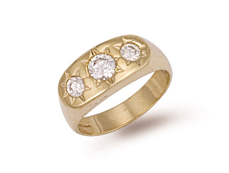 Yellow Gold Gents 3 Stone Cz Ring TGC-R0249