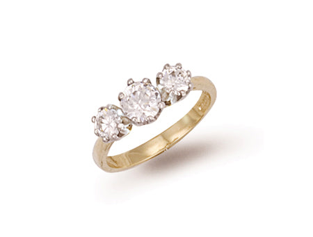 Yellow Gold Cz 3 Stone Cz Ring TGC-R0257