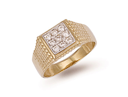 Yellow Gold Square Top Gents Cz Ring TGC-R0288