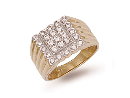 Yellow Gold Square Top Gents Cz Ring TGC-R0290