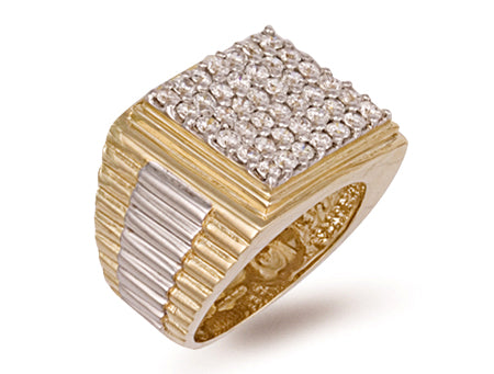 Yellow Gold Square Top Gents Cz Ring TGC-R0294