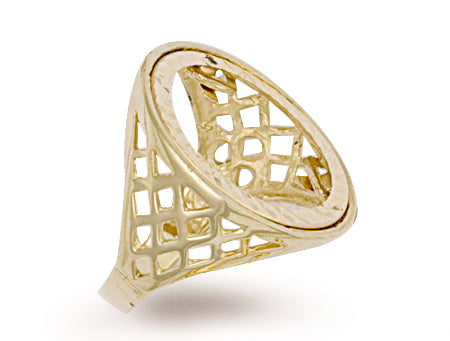 Yellow Gold Half Basket Sides Sovereign Ring TGC-R0002