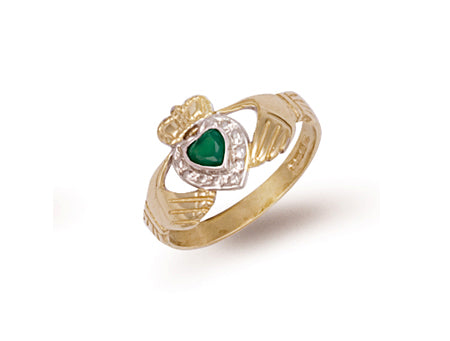 Yellow Gold Cz & Agate Claddagh Ring TGC-R0326