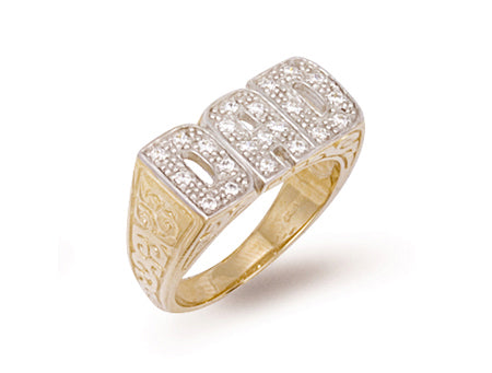 Yellow Gold Cz Patterned Sides Dad Ring TGC-R0349