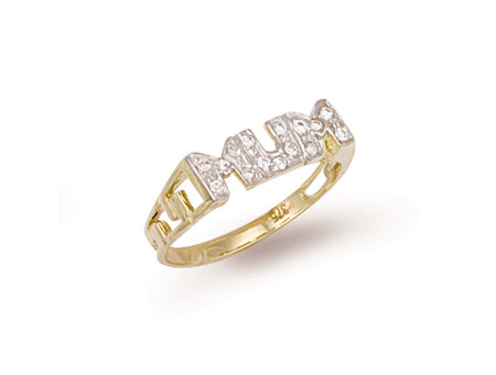 Yellow Gold Cz ID Sides Mum Ring TGC-R0384