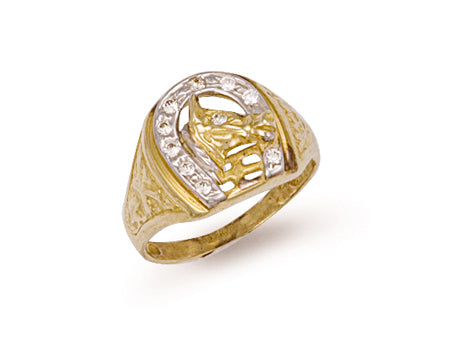 Yellow Gold Horse Shoe & Head Cz Ring TGC-R0390