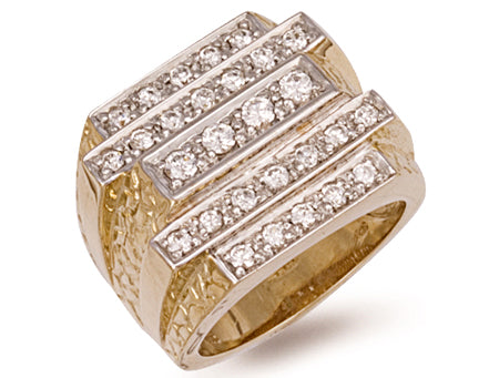 Yellow Gold Large Gents Cz Ring TGC-R0394