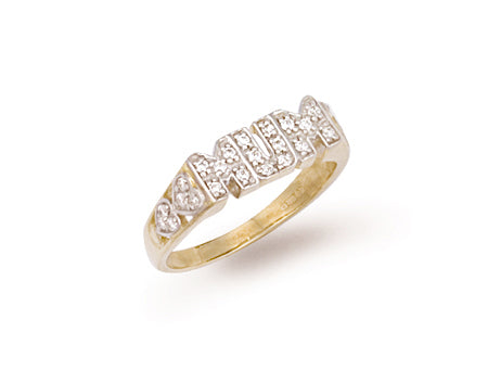 Yellow Gold Cz Heart Sides Mum Ring TGC-R0431