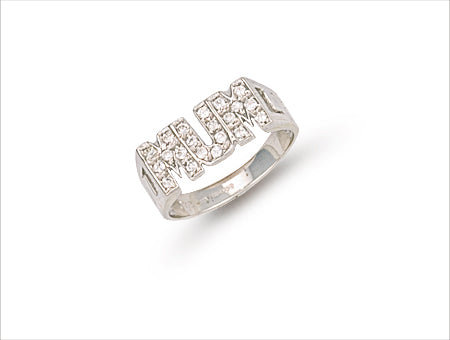 White Gold Cz ID Sides Mum Ring TGC-R0527