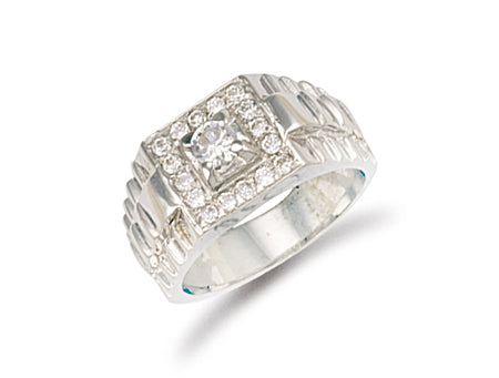 White Gold Square Top Gents Cz Ring TGC-R0552