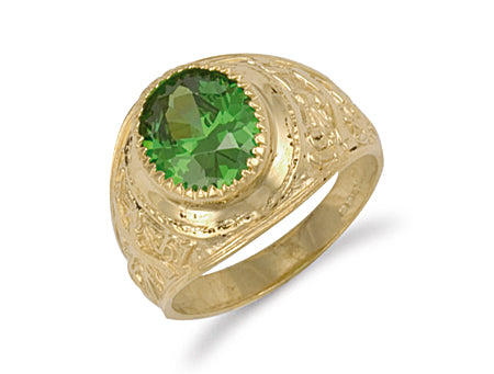 Yellow Gold Green Cz College Ring TGC-R0569