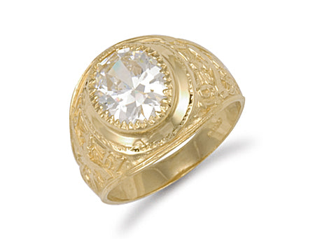 Yellow Gold White Cz Stone College Ring TGC-R0570