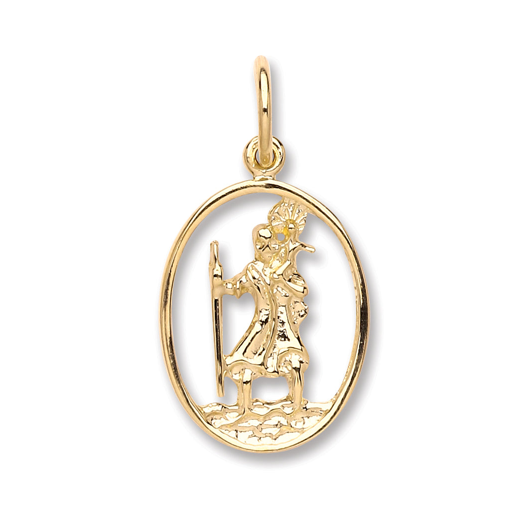 Yellow Gold Oval Cut Out St Christopher Pendant TGC-SM0041