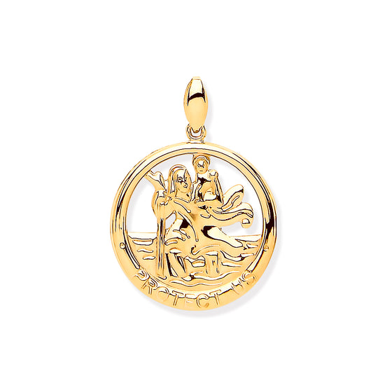 Yellow Gold St Christopher Round Cut Out Protect Us Medal TGC-SM0044