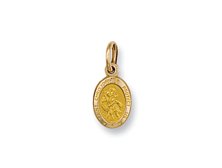 Yellow Gold Oval Saint Christopher Protect Us Pendant TGC-SM0015