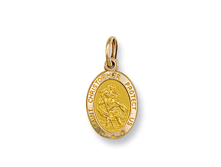 Yellow Gold Oval Saint Christopher Protect Us Pendant TGC-SM0016