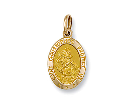 Yellow Gold Oval Saint Christopher Protect Us Pendant TGC-SM0017