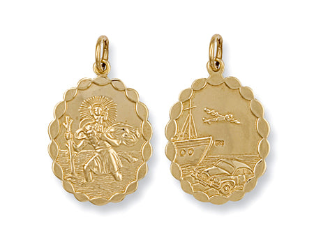 Yellow Gold Double Sided Oval Shaped St Christopher Pendant TGC-SM0034