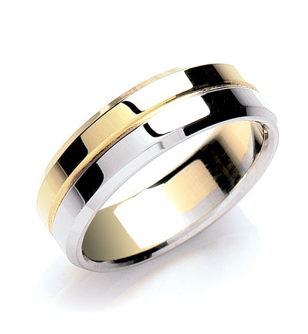 7mm Two Colour (Yellow & White Gold) Wedding Band TGC-WR0034