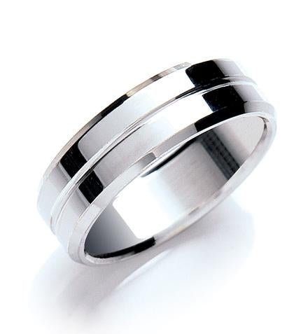 7mm Flat Court Bevelled Edge Polish Wedding Band TGC-WR0038