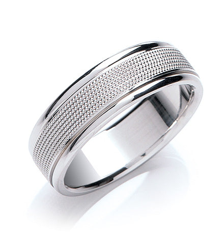 7mm Mill Grain Centre Flat Court Wedding Band TGC-WR0047