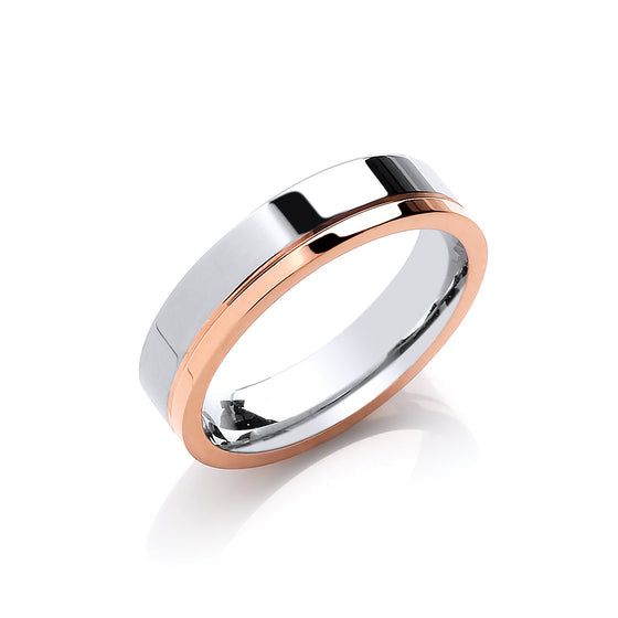 5mm Flat Court Two Colour Polished Finish Groove Wedding Band  TGC-WR0079